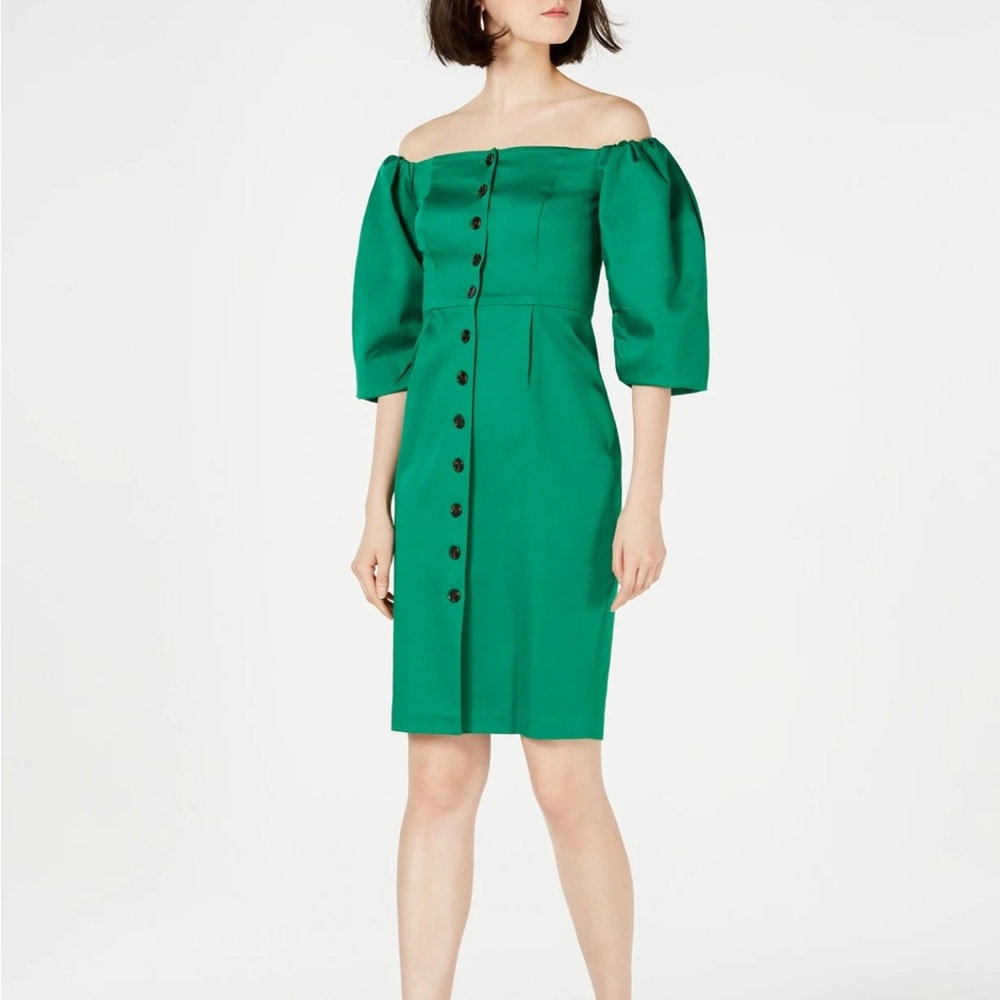 Vince Camuto Strapless Green Dress with Button Detail